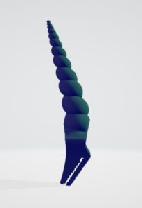 Alfiler de corbata impreso en 3D con forma de cuerno de unicornio. Modelo en 3D